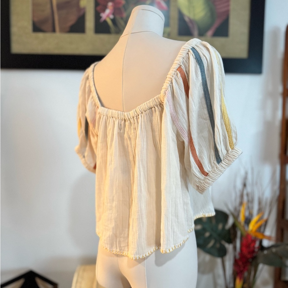 UO Urban Outfitters NWT Womens Embroidered Balloon Sleeve Blouse Top S $49 White - Picture 6 of 13